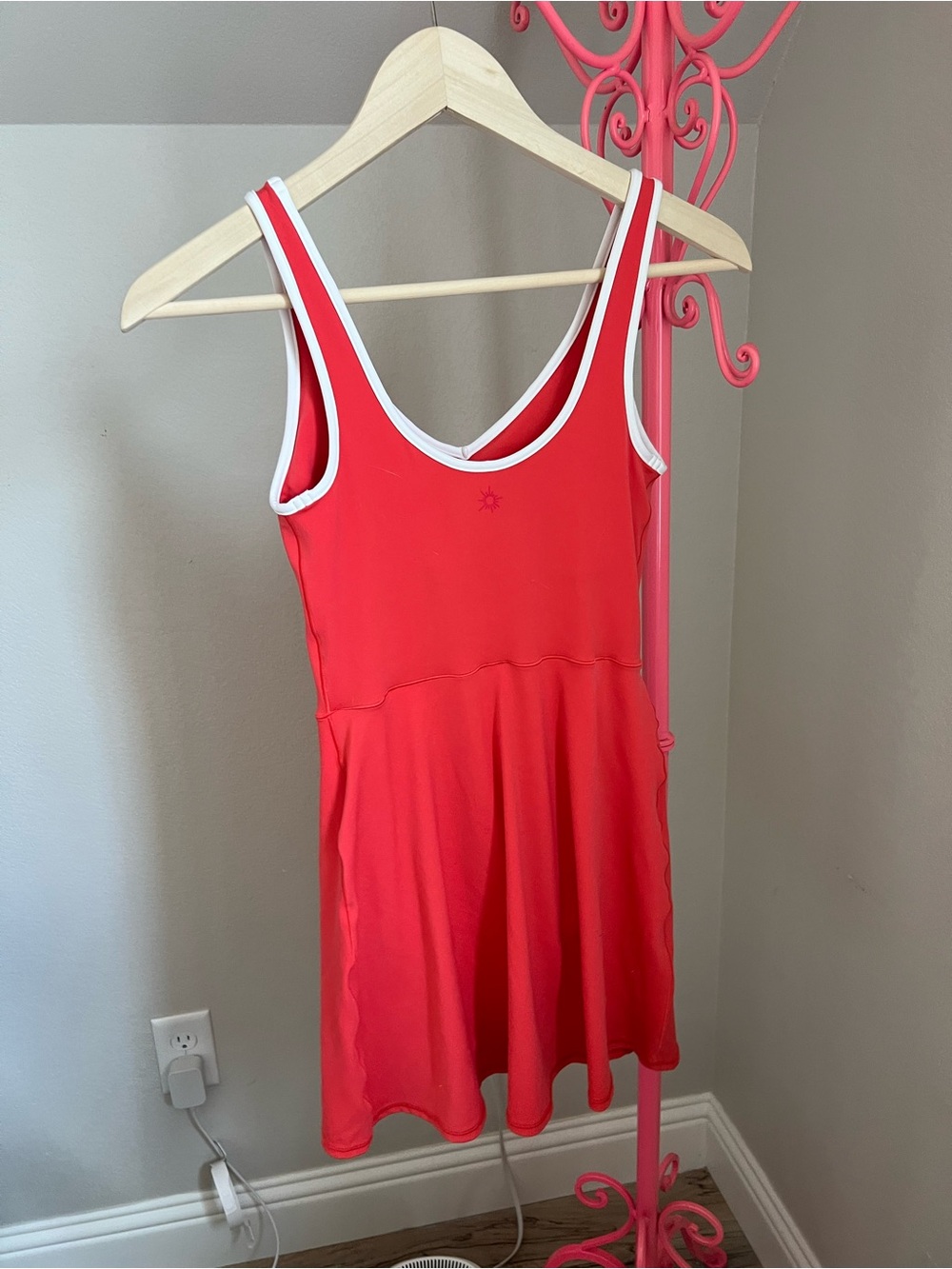 Aerie Coral Athletic Dress with White Edging - Picture 3 of 6